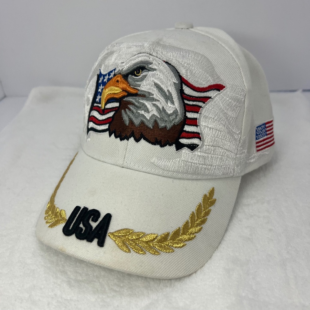 GECKO WHERE! Eagle‎ USA Baseball Hat Adult OSFM White Patriotic Embroidered